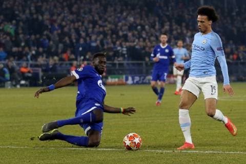 Salif Sane FC Schalke 04 and Leroy Sane Manchester City at the Champions League first leg of the 2018 season 19 FC Schalke 04 Manchester City Copyright Thomas Pakusch Copyright: Thomas Pakusch