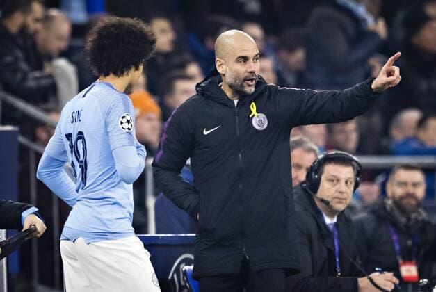 Gelsenkirchen 20 02 2019 Leroy Sane and coach Pep Guardiola City FC Schalke 04 Manchester City