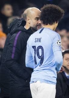 Gelsenkirchen 20 02 2019 Leroy Sane and coach Pep Guardiola City FC Schalke 04 Manchester City