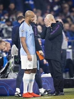 Gelsenkirchen 20 02 2019 Coach Pep Guardiola City is helpless after the red card in front of Vincent Kompany FC Schalke 04 Manchester City