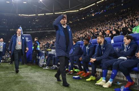 20 02 2019 Football UEFA Champions League Season 2018 2019 Round of sixteen first leg FC Schalke 04 Manchester City 2 3 Manager Christian Heidel Schalke 04 mi left Sports Director Axel Schuster FC Schalke 04 right Sebastian Rudy FC Schalke 04 Team2
