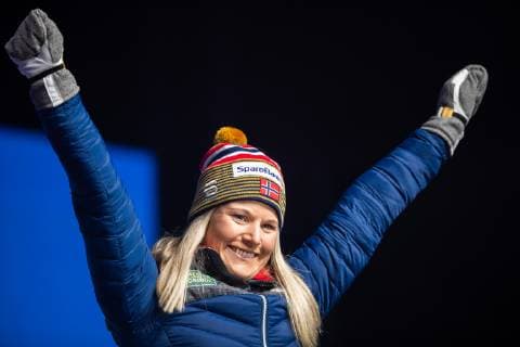 190222 Bronze medalist Mari Eide of Norway celebrates at the medal ceremony for womenÂ s cross country skiing sprint during the FIS Nordic World Ski Championships on February 22 2019 in Seefeld in Tirol Photo Joel Marklund BILDBYRAN kod JM 87883,  Copyright: JOELxMARKLUND BB190222JM119