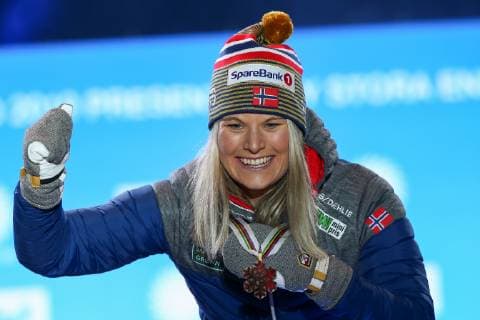 Nordische Ski WM in Seefeld, Langlauf Sprint Damen, Siegerehrung NORDIC SKIING - FIS Nordic World Ski Championships Seefeld 2019 SEEFELD,AUSTRIA,22.FEB.19 - NORDIC SKIING, CROSS COUNTRY SKIING - FIS Nordic World Ski Championships, medal plaza, award ceremony, sprint, ladies. Image shows Mari Eide (NOR). Keywords: medal. GEPAxpictures xCh.xKelemen