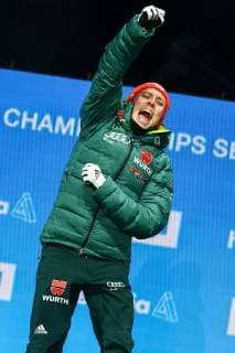 NORDIC SKIING - FIS Nordic World Ski Championships Seefeld 2019 SEEFELD,AUSTRIA,22.FEB.19 - NORDIC SKIING, NORDIC COMBINED - FIS Nordic World Ski Championships, medal plaza, award ceremony, 10km Gundersen, large hill. Image shows Eric Frenzel (GER). GEPAxpictures xCh.xKelemen