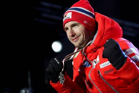 NORDIC SKIING - FIS Nordic World Ski Championships Seefeld 2019 SEEFELD,AUSTRIA,22.FEB.19 - NORDIC SKIING, NORDIC COMBINED - FIS Nordic World Ski Championships, medal plaza, award ceremony, 10km Gundersen, large hill. Image shows Jan Schmid (NOR). Keywords: medal. GEPAxpictures xChristianxWalgram