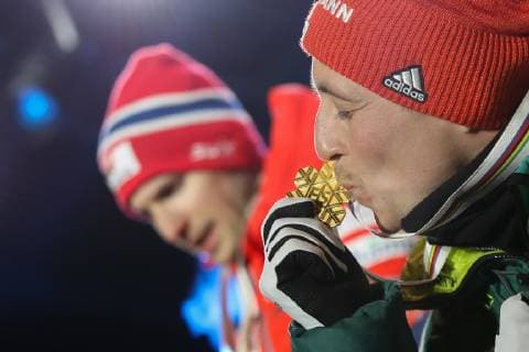 NORDIC SKIING - FIS Nordic World Ski Championships Seefeld 2019 SEEFELD,AUSTRIA,22.FEB.19 - NORDIC SKIING, NORDIC COMBINED - FIS Nordic World Ski Championships, medal plaza, award ceremony, 10km Gundersen, large hill. Image shows Eric Frenzel (GER). Keywords: medal. GEPAxpictures xChristianxWalgram