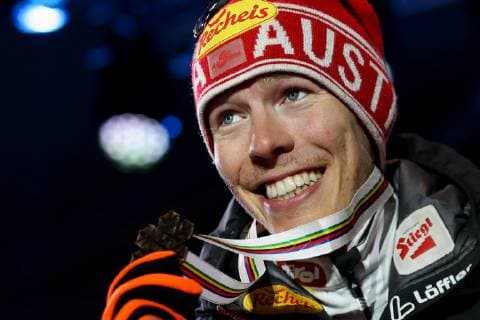 NORDIC SKIING - FIS Nordic World Ski Championships Seefeld 2019 SEEFELD,AUSTRIA,22.FEB.19 - NORDIC SKIING, NORDIC COMBINED - FIS Nordic World Ski Championships, medal plaza, award ceremony, 10km Gundersen, large hill. Image shows Franz Josef Rehrl (AUT). Keywords: medal. GEPAxpictures xChristianxWalgram