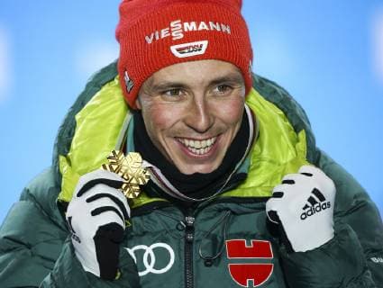 NORDIC SKIING - FIS Nordic World Ski Championships Seefeld 2019 SEEFELD,AUSTRIA,22.FEB.19 - NORDIC SKIING, CROSS COUNTRY SKIING - FIS Nordic World Ski Championships, medal plaza, award ceremony, sprint, men. Image shows Eric Frenzel (GER). GEPAxpictures xCh.xKelemen