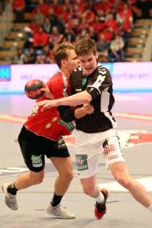 Handball 2 Handball Bundesliga 2018 2019 Handball Sportverein Hamburg vs. HC Rhein Vikings Paul Skorupa HC Rhein Vikings Dominik Axmann Handball Sportverein Hamburg not successful Torwuf Sporthalle Hamburg Hamburg Hamburg