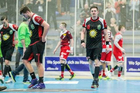 v l Moritz Schade Luebbecke 25 and Lukasz Gierak Luebbecke 10 are disappointed after the game on the field at the game TUSEM Essen vs TuS N Luebbecke Handball 2 Bundesliga 22 02 2019 TUSEM Essen vs TuS N Luebbecke Handball 2 Bundesliga 22 02 2019 Essen Copyright: xEIBNER MarioxHommesx EP_MHS