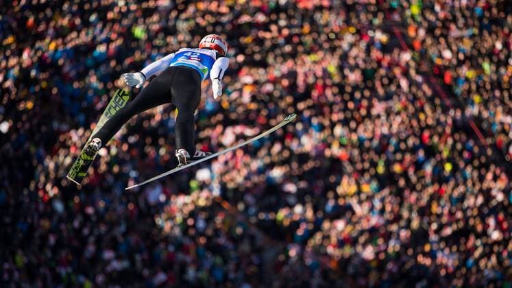 Sport Themen der Woche KW08 Sport Bilder des Tages NORDIC SKIING - FIS Nordic World Ski Championships Seefeld 2019 INNSBRUCK,AUSTRIA,23.FEB.19 - NORDIC SKIING, Ski jumping Skispringen Ski nordisch - FIS Nordic World Ski Championships, large hill. Image shows Markus Eisenbichler (GER). GEPAxpictures xDanielxGoetzhaber