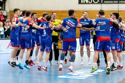 Victory celebration Balingen HBW Balingen Weilstetten vs HC Elbflorenz Dresden Handball DKB Men 2 Bundesliga 23 Matchday Season 18 19 GER 23 02 2019 HBW Balingen Weilstetten vs HC Elbflorenz Dresden Handball DKB Men 2 Bundesliga 23 Matchday Season 18 19 GER 23 02 2019 Balingen Copyright: xEIBNER WolfgangxFrankx EP_WFK