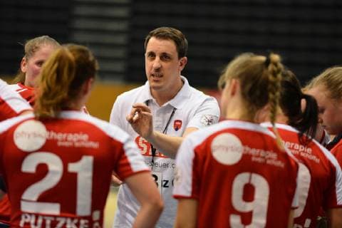 Handball 2 Bundesliga DJK MJC Trier Herrenberg Mike Leibsle Trainer von Herrenberg GER DJK MJC Trier SG H2Ku Herrenberg 2 Bundesliga Women 23 02 2019 Trier Copyright: xEIBNER Hans_Kraemerx EP_eer