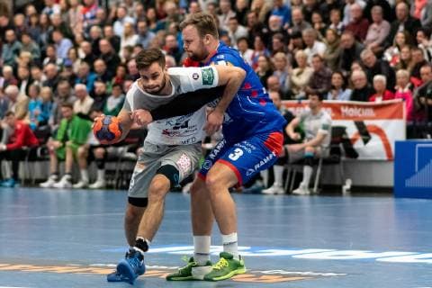 Sebastian Gress HC Elbflorenz Dresden 25 Marcel Niemeyer HBW Balingen Weilstetten 03 HBW Balingen Weilstetten vs HC Elbflorenz Dresden Handball DKB Men 2 Bundesliga 23 Matchday Season 18 19 GER 23 02 2019 HBW Balingen Weilstetten vs HC Elbflorenz Dresden Handball DKB Men 2 Bundesliga 23 Matchday Season 18 19 GER 23 02 2019 Balingen Copyright: xEIBNER WolfgangxFrankx EP_WFK