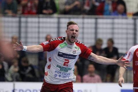 Goal celebration for Lukas Blohme ASV Hamm Westfalen 2 ASV Hamm Westfalen vs. TuS Ferndorf Handball 2 Bundesliga 23 02 2019 ASV Hamm Westfalen vs. TuS Ferndorf Handball 2 Bundesliga 23 02 2019 Hamm Copyright: xEIBNER JanxStrohdiekx EP_JSK