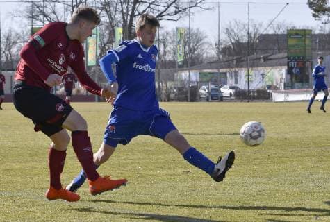 23.02.2019 - Fussball - Saison 2018 2019 - B-Junioren U17 U 17 - Bundesliga Süd Südwest - 18. Spieltag: 1. FC Nürnberg FCN ( Club ) - SpVgg Unterhaching - - David Ismail (10, 1.FC Nürnberg FCN ) Viktor Zentrich (5, SpVgg Unterhaching , rechts ) *** 23 02 2019 Football Season 2018 2019 B Juniors U17 Bundesliga South Southwest 18 Matchday 1 FC Nuremberg FCN Club SpVgg Unterhaching David Ismail 10 1 FC Nuremberg FCN Viktor Zentrich 5 SpVgg Unterhaching right