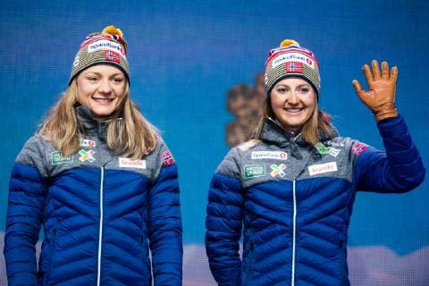 190224 Bronze medalists Maiken Caspersen Falla and Ingvild Flugstad ostberg of Norway at the medal ceremony for womenÂ s team sprint during the FIS Nordic World Ski Championships on February 24 2019 in Seefeld in Tirol Photo Vegard Wivestad Grott BILDBYRAN kod VG 170298,  Copyright: VEGARDxWIVESTADxGRoTT BB190224ZN034
