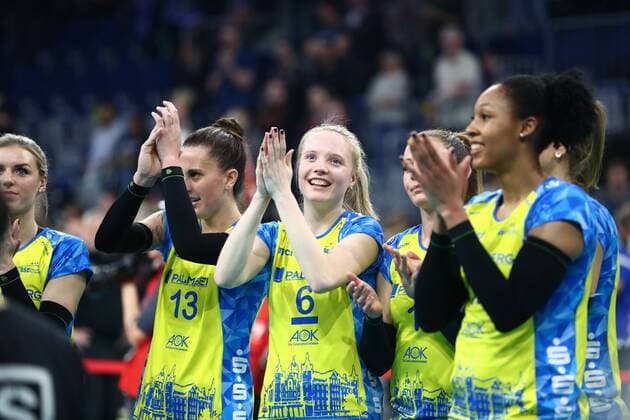 Jennifer Geerties SSC Palmberg Schwerin celebrates SSC Palmberg Schwerin vs. Allianz MTV Stuttgart Volleyball DVV Womens Cup Final 24 02 2019 SSC Palmberg Schwerin vs. Allianz MTV Stuttgart Volleyball DVV Womens Cup Final 24 02 2019 Mannheim Copyright: xEIBNER AlexanderxNeisx EP_ANS
