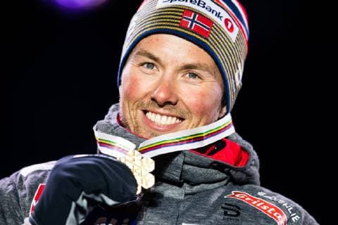 190224 Gold medalist Emil Iversen of Norway at the medal ceremony for menÂ s team sprint during the FIS Nordic World Ski Championships on February 24 2019 in Seefeld in Tirol Photo Vegard Wivestad Grott BILDBYRAN kod VG 170298,  Copyright: VEGARDxWIVESTADxGRoTT BB190224ZQ038