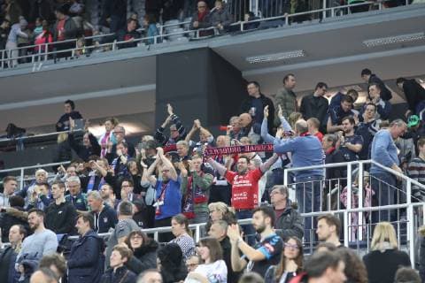 Zagreb, 24 02 2019 - Arena Zagreb hall, 2018 19 EHF Men s Champions League Group Phase. HC PPD Zagreb (black) - SG Flensburg-Handewit (white) 21:22 Flensburg funs in Arena 