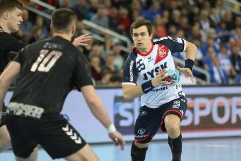 Zagreb, 24 02 2019 - Arena Zagreb hall, 2018 19 EHF Men s Champions League Group Phase. HC PPD Zagreb (black) - SG Flensburg-Handewit (white) 21:22 LAUGE SCHMIDT Rasmus (25) 