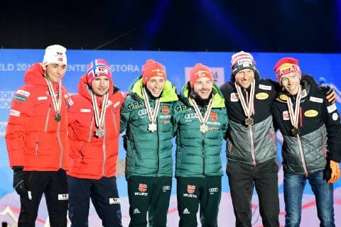 2019.02.24 Seefeld Innsbruck Mistrzostwa Swiata w Narciarstwie Klasycznym Seefeld 2019 Sprint druzynowy kombinacja norweska N z Franz-Josef Rehrl, Bernhard Gruber, Jan Schmid, Jarl Riiber, Eric Frenzel, Fabian Riessle Foto Martyna Szydlowska Newspix 2019.02.24 Seefeld Innsbruck FIS Nordic World Ski Championship Seefeld 2019 Sprint druzynowy kombinacja norweska Franz-Josef Rehrl, Bernhard Gruber, Jan Schmid, Jarl Riiber, Eric Frenzel, Fabian Riessle Credit: Martyna Szydlowska Newspix --- Newspix.pl  20190224_MS_138