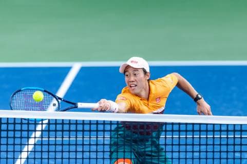 Sport Bilder des Tages Kei Nishikori of Japan reaches for the ball in the first round match against Benoit Paire of France during the Dubai Duty Free Tennis Championship at the Dubai International Tennis Stadium, Dubai, UAE on 26 February 2019. Copyright: xGrantxWinterx 23060422