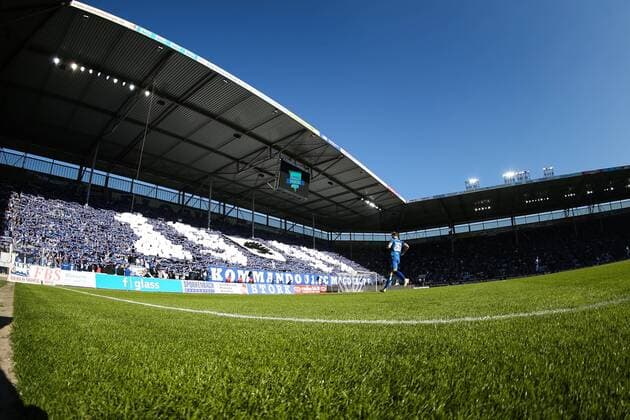 MDCC Arena Magdeburg Interior with fan block and choreography 2 Soccer Bundesliga Season 2018 2019 Points match 1 FC Magdeburg vs. SC Paderborn in the MDCC Arena in Magdeburg Germany Soccer Man Man 24 02 2019 According to the DFL Deutsche Fußball Liga it is forbidden to use or have used in the stadium and or from the match taken photos in the form of sequence pictures and or video similar photo sequences DFL regulations prohibit any use of photographs as image sequences and or quasi video