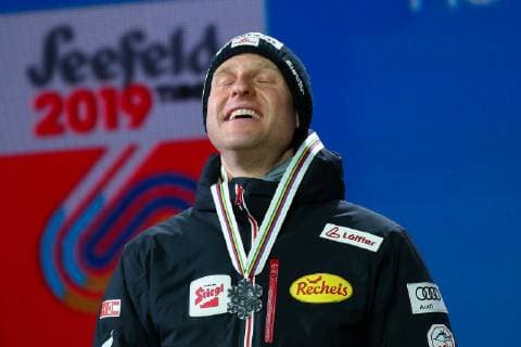 Nordische Ski WM in Seefeld, Nordische Kombination, Siegerehrung NORDIC SKIING - FIS Nordic World Ski Championships Seefeld 2019 SEEFELD,AUSTRIA,28.FEB.19 - NORDIC SKIING, NORDIC COMBINED - FIS Nordic World Ski Championships, Medal Plaza, award ceremony, 10km Gundersen, individual. Image shows Bernhard Gruber (AUT). GEPAxpictures xCh.xKelemen