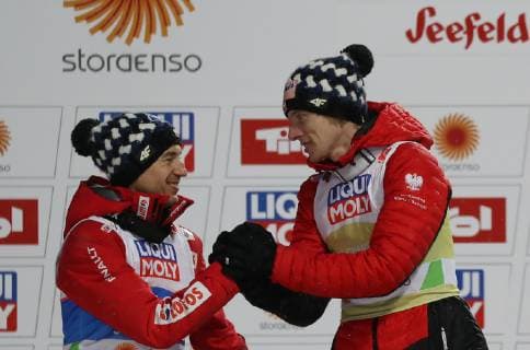 NORDIC SKIING - FIS Nordic World Ski Championships Seefeld 2019 SEEFELD,AUSTRIA,01.MAR.19 - NORDIC SKIING, Ski jumping Skispringen Ski nordisch - FIS Nordic World Ski Championships, normal hill, men. Image shows Kamil Stoch (POL) and Dawid Kubacki (POL). GEPAxpictures xAndreasxPranter