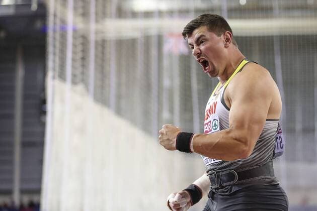 Sport Themen der Woche KW09 Sport Bilder des Tages European Athletics Indoor Championships, Glasgow 2019 Freude bei David Storl (GER) - European Athletics Indoor Championships, Glasgow 2019 01.03.19 Emirates Arena Glasgow, Scotland (United Kingdom). *** European Athletics Indoor Championships Glasgow 2019 Joy at David Storl GER European Athletics Indoor Championships Glasgow 2019 01 03 19 Emirates Arena Glasgow Scotland United Kingdom xakx