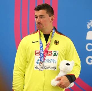 2nd March 2019, Emirates Arena, Glasgow, Scotland; European Athletics Indoor Championships, day 2; David Storl (GER) with the silver medal for the mens Shot Put event  ActionPlus12109863 VagelisxGeorgariou
