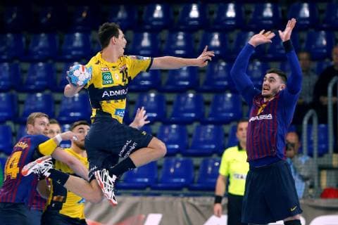 Sport Bilder des Tages FC Barcelona Barca Lassa s Ludovic Fabregas (R) in action against Rhein-Necker Lowen s Filip Taleski (L) during a Champions League handball match at the Palau Blaugrana in Barcelona, Catalonia, north eastern Spain, 02 March 2019. BARCELONA vs RHEIN NECKAR LOWEN !ACHTUNG: NUR REDAKTIONELLE NUTZUNG!  Copyright: xTonixAlbirx GRAF6922 20190302-636871494320251780