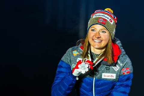 NORDIC SKIING - FIS Nordic World Ski Championships Seefeld 2019 SEEFELD,AUSTRIA,02.MAR.19 - NORDIC SKIING, CROSS COUNTRY SKIING - FIS Nordic World Ski Championships, Medal Plaza, award ceremony, 30km mass start, ladies. Image shows Ingvild Flugstad Oestberg (NOR). GEPAxpictures xPhilippxBrem