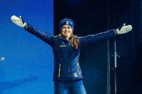 NORDIC SKIING - FIS Nordic World Ski Championships Seefeld 2019 SEEFELD,AUSTRIA,02.MAR.19 - NORDIC SKIING, CROSS COUNTRY SKIING - FIS Nordic World Ski Championships, Medal Plaza, award ceremony, 30km mass start, ladies. Image shows Ebba Andersson (SWE). GEPAxpictures xPhilippxBrem