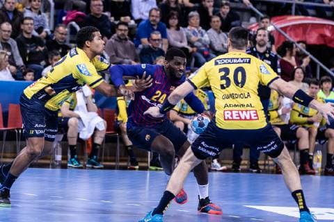 March 2, 2019 - Barcelona, Barcelona, Spain - Dika Mem, 24 of FC Barcelona Barca Lassa during the VELUX EHF Champions League match between FC Barcelona Lassa and Rhein-Neckar LoÂ¶wenat Palau Blaugrana, in Barcelona, Spain. March 02, 2019. Handball: VELUX EHF Champions League - FC Barcelona Lassa v Rhein-Neckar Löwen - ZUMAa181 20190302_zaa_a181_122 Copyright: xAFP7x