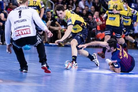 March 2, 2019 - Barcelona, Barcelona, Spain - Raul Entrerrios Rodriguez, 9 of FC Barcelona Barca Lassa and Filip Taleski, 28 of Rhein-Neckar LoÂ¶wen during the VELUX EHF Champions League match between FC Barcelona Lassa and Rhein-Neckar LoÂ¶wenat Palau Blaugrana, in Barcelona, Spain. March 02, 2019. Handball: VELUX EHF Champions League - FC Barcelona Lassa v Rhein-Neckar Löwen - ZUMAa181 20190302_zaa_a181_133 Copyright: xAFP7x