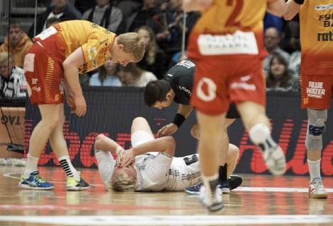 Odense EHF Cup mens handball GOG THW Kiel Arena Funen in Odense on March 3, 2019 Patrick Wiencek 17 get a ride in the floor Photo Robert Wengler Odense Denmark,  Copyright: ©RobertxWengler RobertxWenglerx COP107 spdk20190303-160045-L