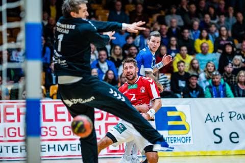 Handball 2 Bundesliga Men Season 2018 2019 Dessau Rosslauer HV 06 Handball Hamburg Stefan Schröder 2 Hamburg Handball during Season 2018 2019 in Handball 2 Bundesliga Men between Dessau Rosslauer HV 06 and Handball Hamburg in the Anhalt Arena on 3 March 2019 in Bauhausstadt Dessau Sachsen Anhalt Saxony Anhalt Germany Germany