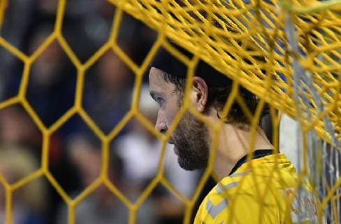 Silvio Heinevetter Goalkeeper Foxes Foxes Berlin ESP BM Logrono La Rioja EHF Cup Mens 2018 2019 Group stage Men men men Handball Germany Germany Max Schmeling Hall Berlin 3 3 2019