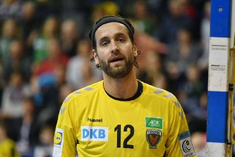 Silvio Heinevetter Goalkeeper Foxes Foxes Berlin ESP BM Logrono La Rioja EHF Cup Mens 2018 2019 Group stage Men men men Handball Germany Germany Max Schmeling Hall Berlin 3 3 2019