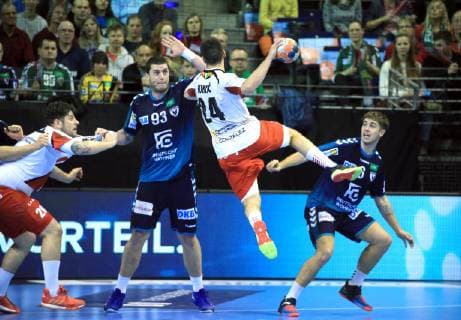 GER European Cup FUECHSE BERLIN VS BM Logrono La Rioja 03 03 2019 Max Schmeling Halle Berlin GER European Cup FUECHSE BERLIN VS BM Logrono La Rioja DHB regulations prohibit any use of photographs as image sequences and or quasi video in picture Mijajlo Marsenic Fuechse Berlin 93 Jacob Tandrup Holm Fuechse Berlin 6 Lazar Kukic Logrono 24 nordphotox xEngler nph00076
