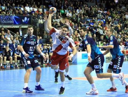 GER European Cup FUECHSE BERLIN VS BM Logrono La Rioja 03 03 2019 Max Schmeling Halle Berlin GER European Cup FUECHSE BERLIN VS BM Logrono La Rioja DHB regulations prohibit any use of photographs as image sequences and or quasi video in picture Mijajlo Marsenic Fuechse Berlin 93 f10 Bjarki Mar Elisson Fuechse Berlin 4 Lazar Kukic Logrono 24 nordphotox xEngler nph00076