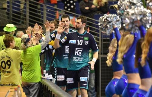Jakov Gojun Foxes claps his fans after the match Foxes Berlin ESP BM Logrono La Rioja EHF Cup Mens 2018 2019 Group stage Men Men Men Handball Germany Germany Max Schmeling Halle Berlin 3 3 2019