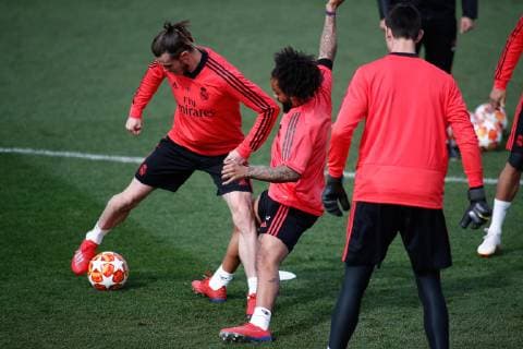 March 4, 2019 - Valdevebas, MADRID, SPAIN - Gareth Bale of Real Madrid and Marcelo of Real Madrid during the Real Madrid s training season one day before of UEFA Champions League football match between Real Madrid and Ajax, at Ciudad Deportiva Valdebebas, Madrid, Spain. March 4, 2019. Soccer: Champions League - Real Madrid training day - ZUMAa181 20190304_zaa_a181_016 Copyright: xAFP7x