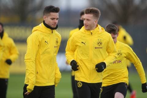 Soccer 1 Bundesliga Season 2018 2019 04 03 2019 Final training Borussia Dortmund v l Julian WEIGL Borussia Dortmund Marco REUS Borussia Dortmund Copyright: xKirchnerx