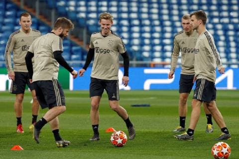 Ajax s Frenkie de Jong participates in a training session at the Santiago Bernabeu stadium, in Madrid, Spain, 04 March 2019. Ajax will face Real Madrid during the UEFA Champions League round of 16 second leg match on 05 March 2019 at Santiago Bernabeu stadium. Ajax s training session !ACHTUNG: NUR REDAKTIONELLE NUTZUNG!  Copyright: xMariscalx GRAF8459 20190304-636873278526339183