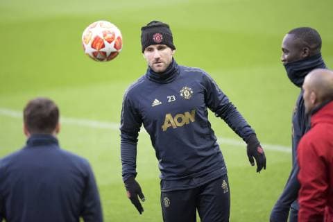 Entrainement des joueurs de Manchester United ManU Luke Shaw (Man Utd) FOOTBALL : Entrainement Manchester Utd - UEFA Champions league - J-1 - Paris - 05 03 2019 JBAutissier Panoramic 