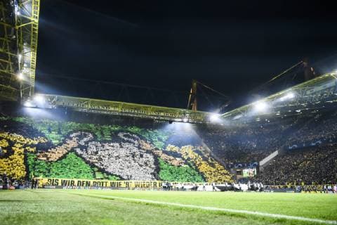 05 03 2019 xkvx Football UEFA Champions League Borussia Dortmund Tottenham Hotspur emspor v l BVB Borussia Dortmund Fans Choreography Choreo South Tribunes DFL DFB REGULATIONS PROHIBIT ANY USE OF PHOTOGRAPHS as IMAGE SEQUENCES and or QUASI VIDEO Dortmund