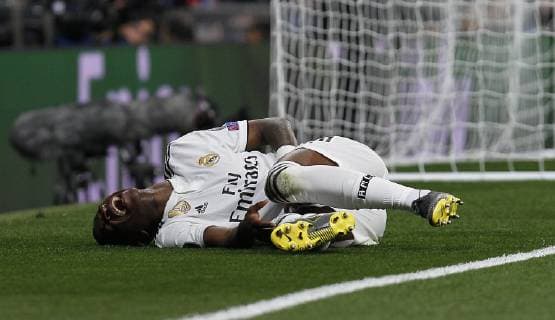 Soccer match between Real Madrid vs Ajax of the Champions League 2018 2019 held at the Santiago Bernabeu stadium in Madrid Photo Jose Cuesta 261 Cordon Press Vinicius Jr is injured Cordon Press,  xJosexLuisxCuestax xx
